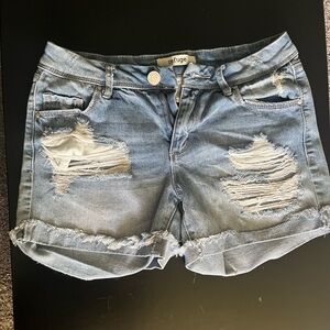 Refuge Blue Distressed Jean Shorts with Cuffed Hem